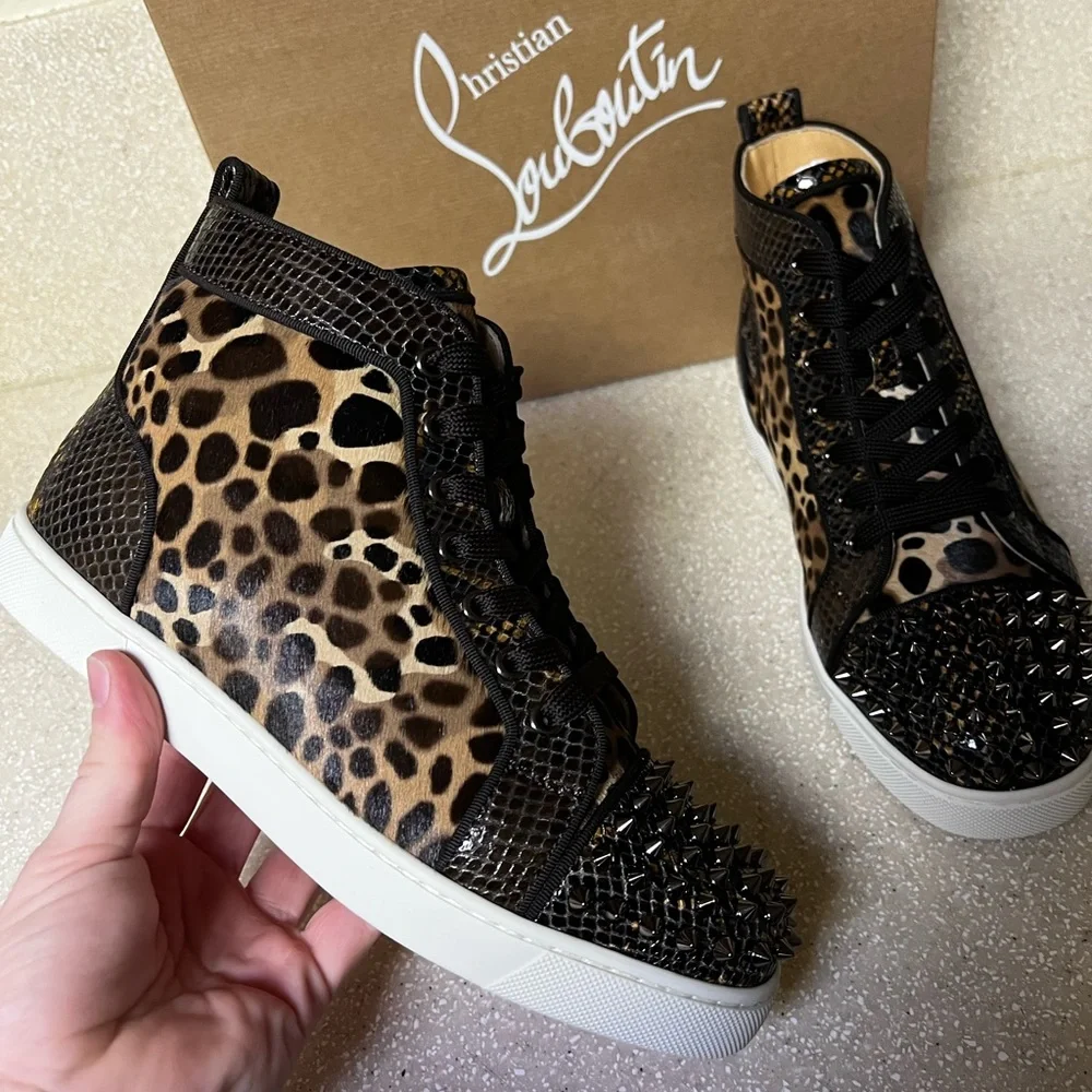 Christian Louboutin Lou Spikes Orlato Sneaker Dark Brown Multi 38 / 8 - Picture 6 of 10